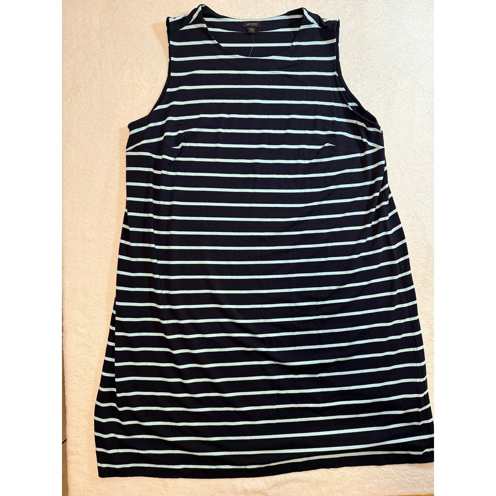J. Jill Wearever Navy Blue Mint Green Striped Sleeveless Shift Dress 2X NEW